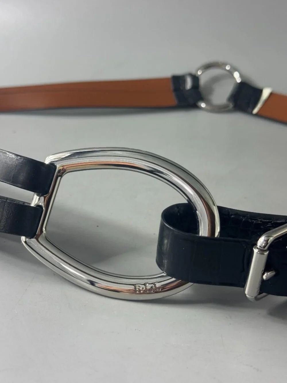 Lauren Ralph Lauren Tri-Strap Black Leather Belt, Size L